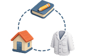 Ícones de clínica, escola e casa conectados